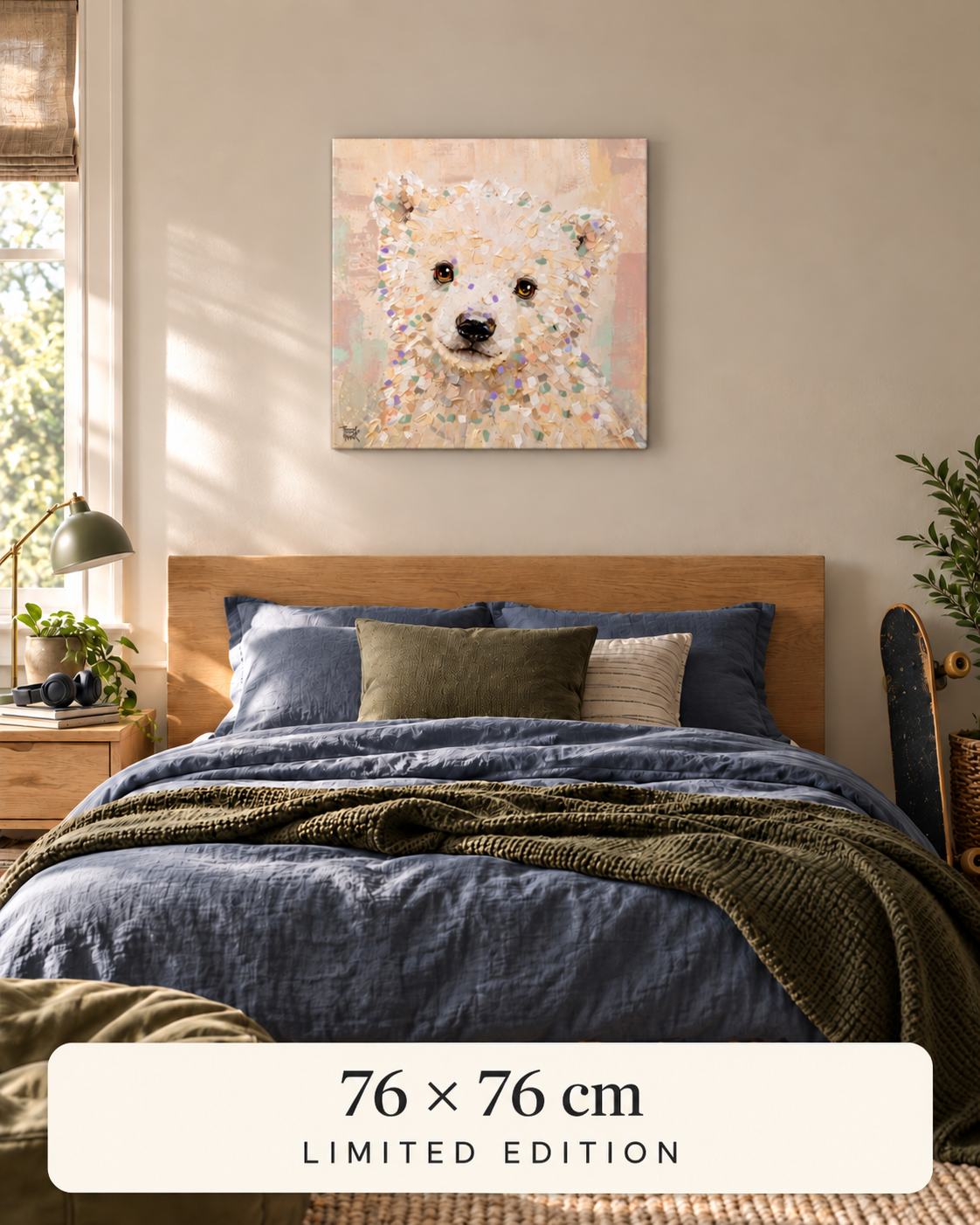 HOPE — 76 × 76 cm limited edition canvas shown in a teenage bedroom