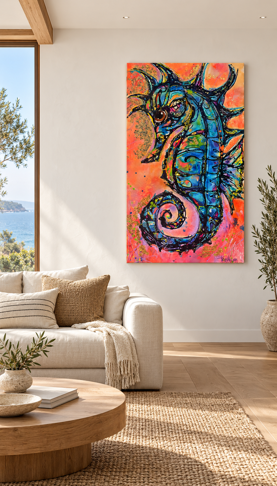 Room visualisation of the 140 cm high by 80 cm wide original canvas