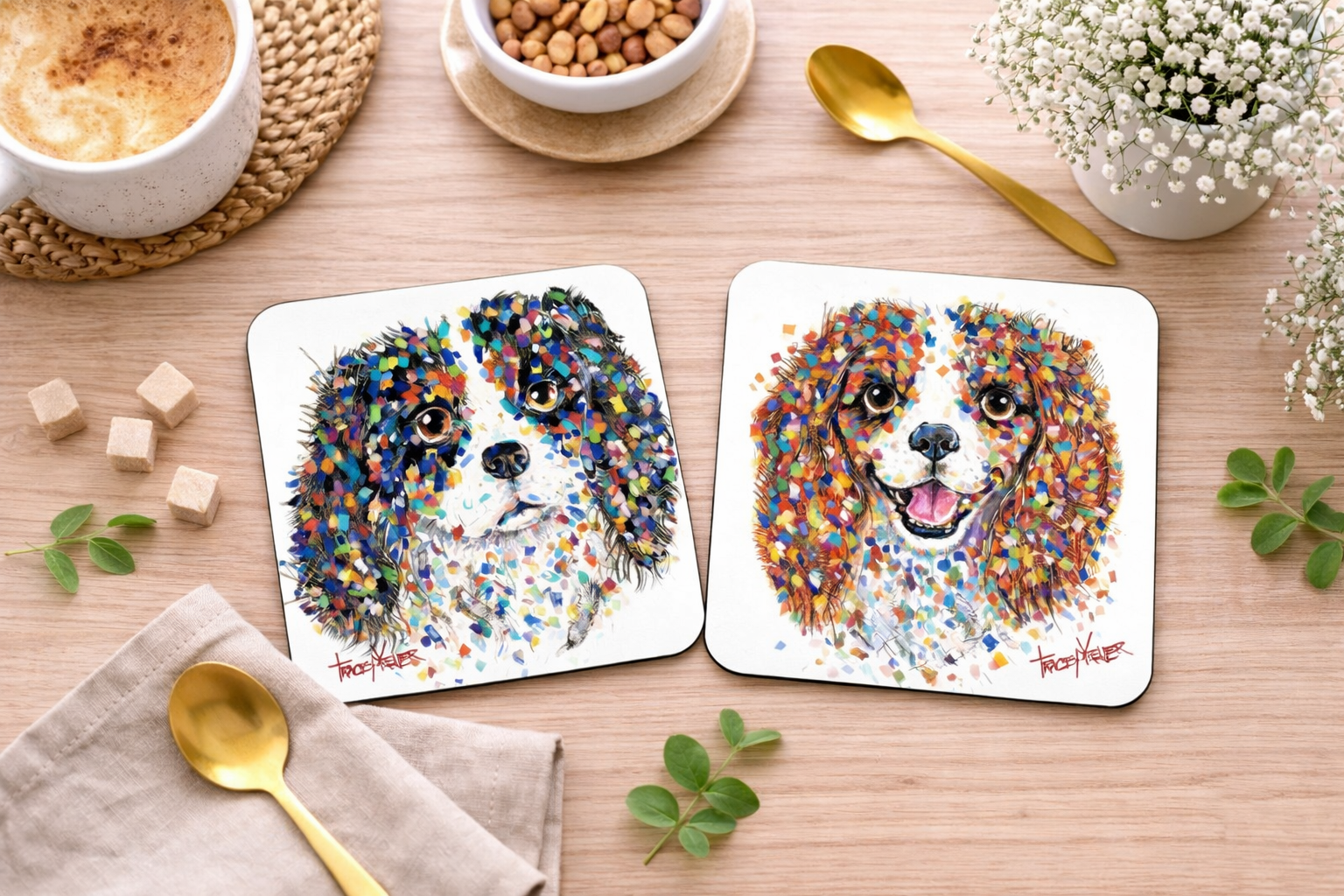 Tri-Coloured King Charles Coaster