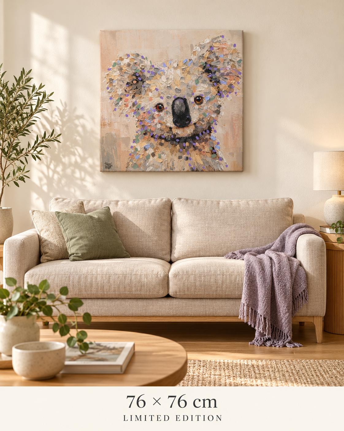 CALM — 76 × 76 cm limited edition canvas in a room