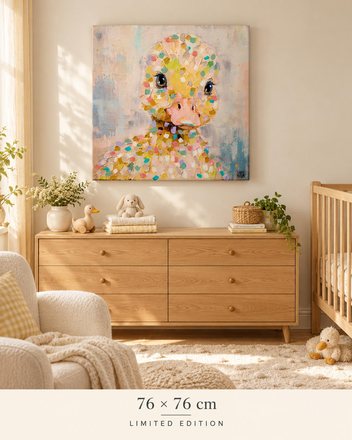 JOYFUL — 76 × 76 cm limited edition canvas in a room