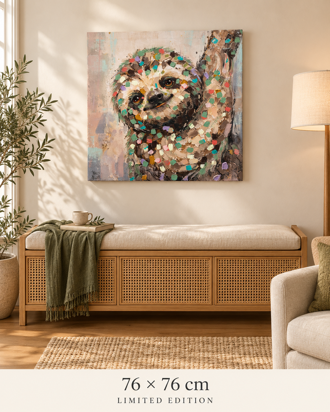 PAUSE — 76 × 76 cm limited edition canvas in a room